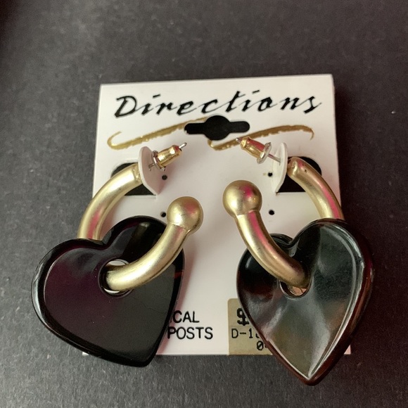 Rare Vintage large tortoise Shell heart metallic gold ring studs earrings NWT - Picture 2 of 8